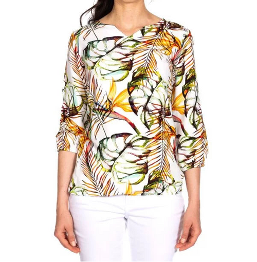 Bluse V-Ausschnitt multicolor Viskose Leinen