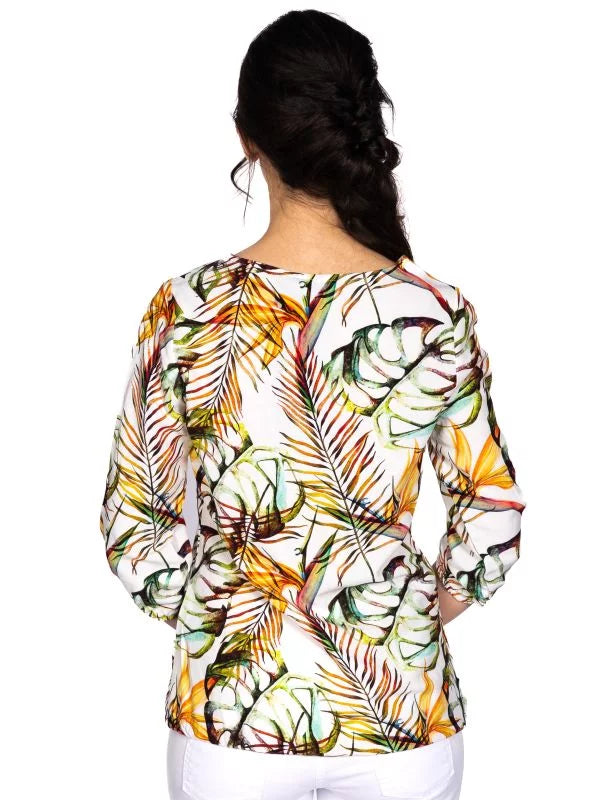 Bluse V-Ausschnitt multicolor Viskose Leinen