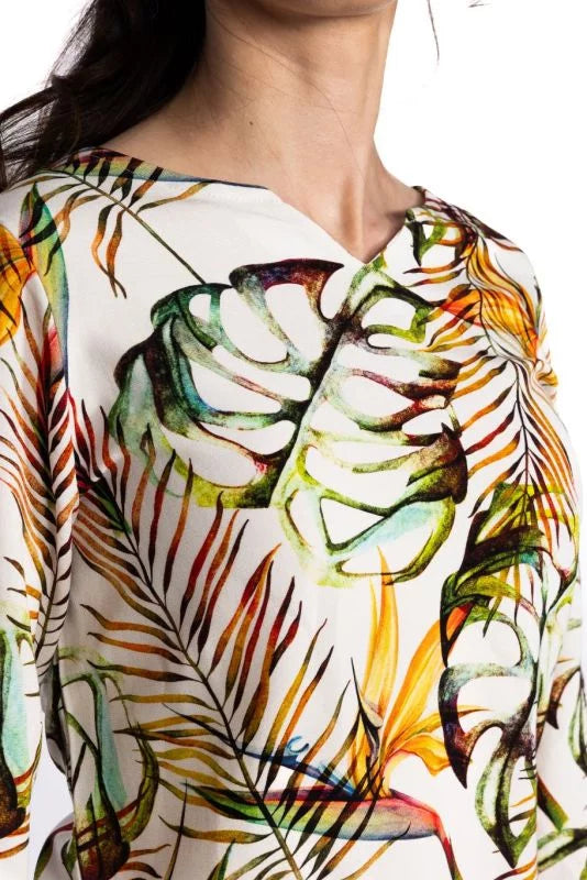 Bluse V-Ausschnitt multicolor Viskose Leinen