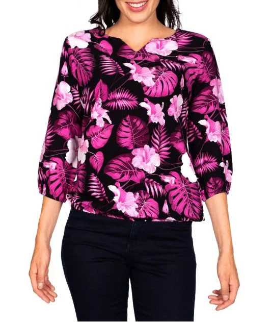 Bluse V-Ausschnitt pink Viskose Leinen