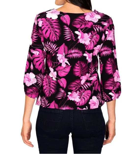 Bluse V-Ausschnitt pink Viskose Leinen