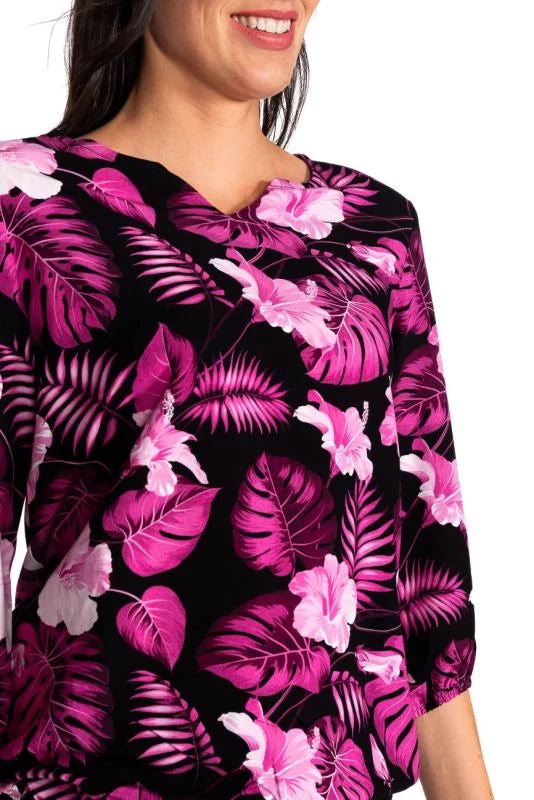 Bluse V-Ausschnitt pink Viskose Leinen