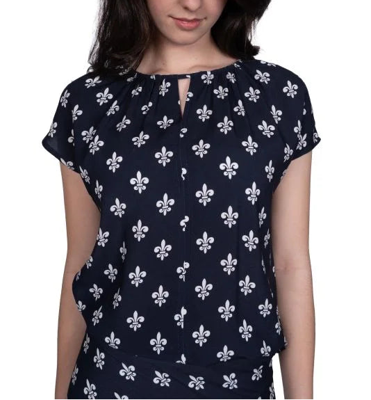 Bluse V-Cut dunkelblau Viskose