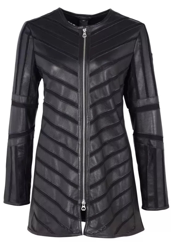 Langlederjacke schwarz Lammleder Mesh