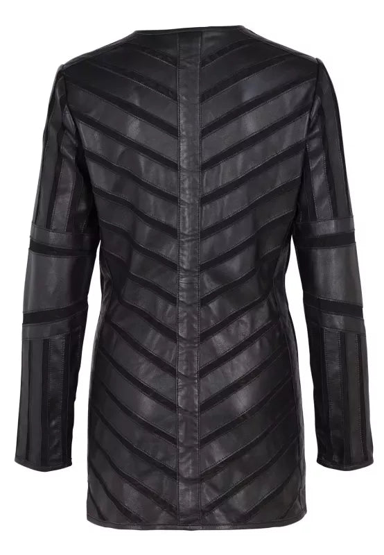 Langlederjacke schwarz Lammleder Mesh